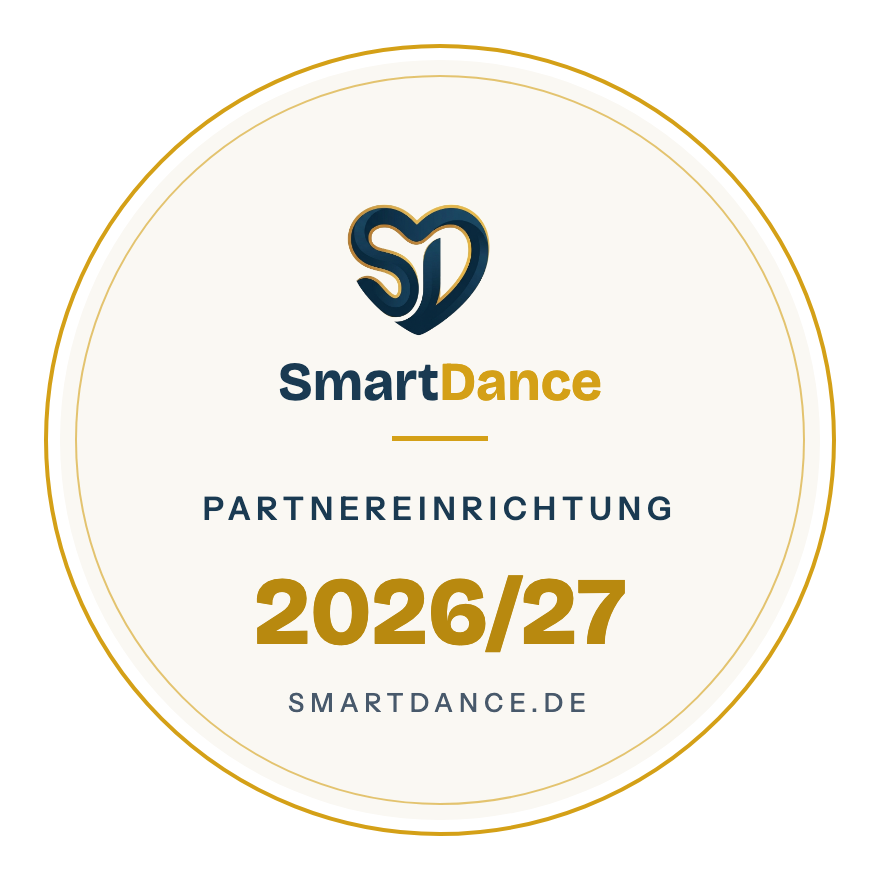 Das runde SmartDance-Partnersiegel in Hell